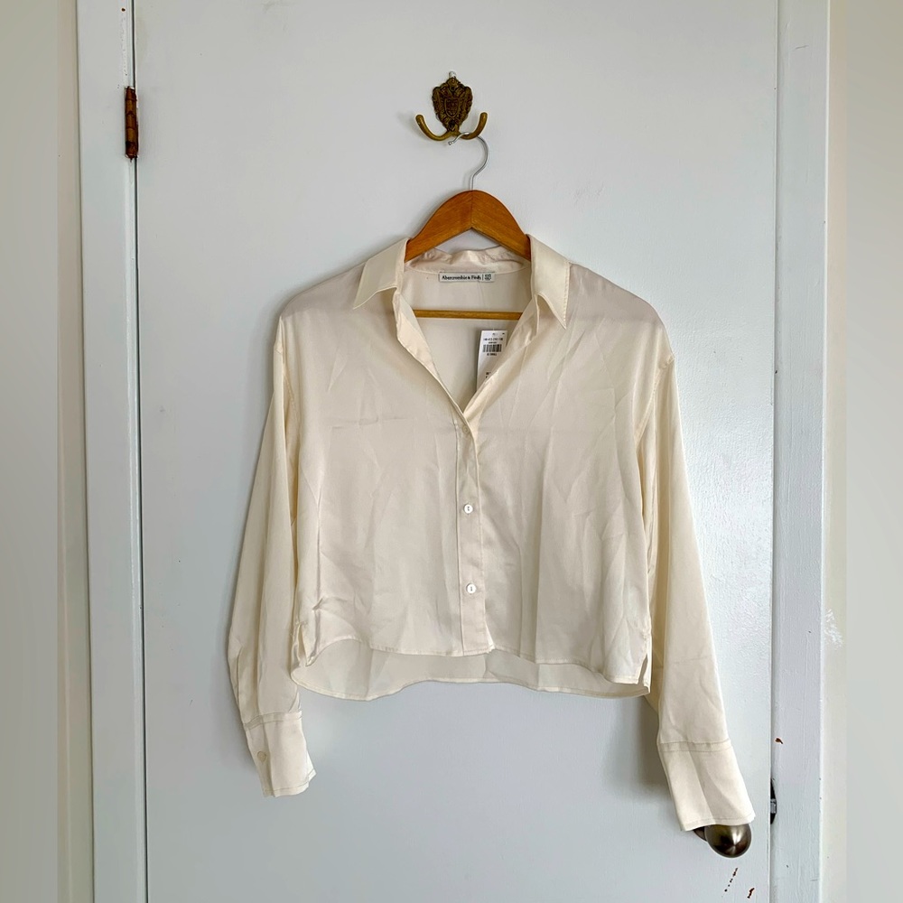Satin button up - cropped length